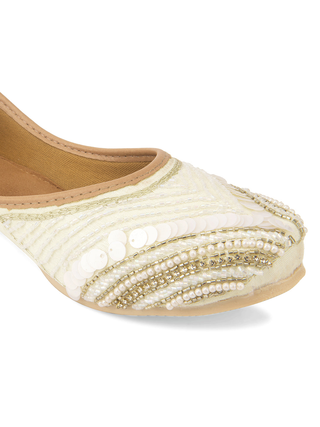 Desi Colour Women Indian Ethnic Footwear-Off White V Pearl | Grocsy