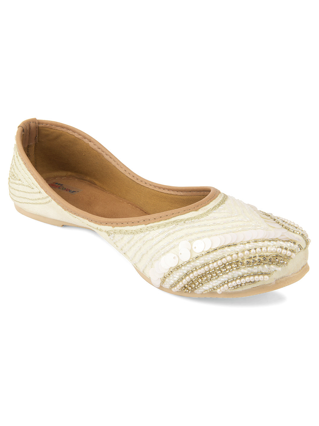 Desi Colour Women Indian Ethnic Footwear-Off White V Pearl | Grocsy