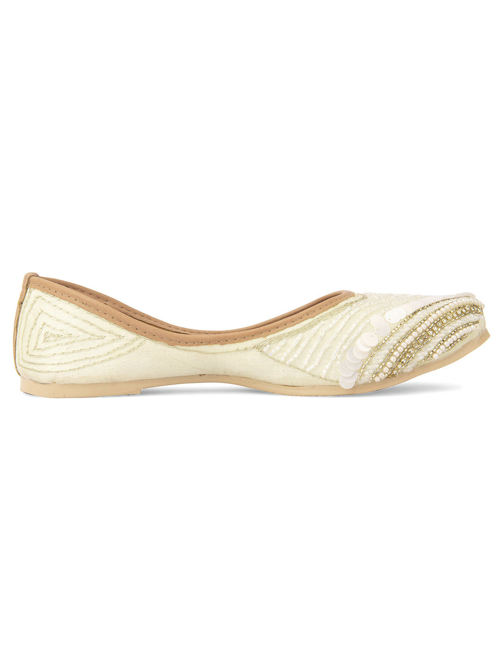 Desi Colour Women Indian Ethnic Footwear-Off White V Pearl | Grocsy