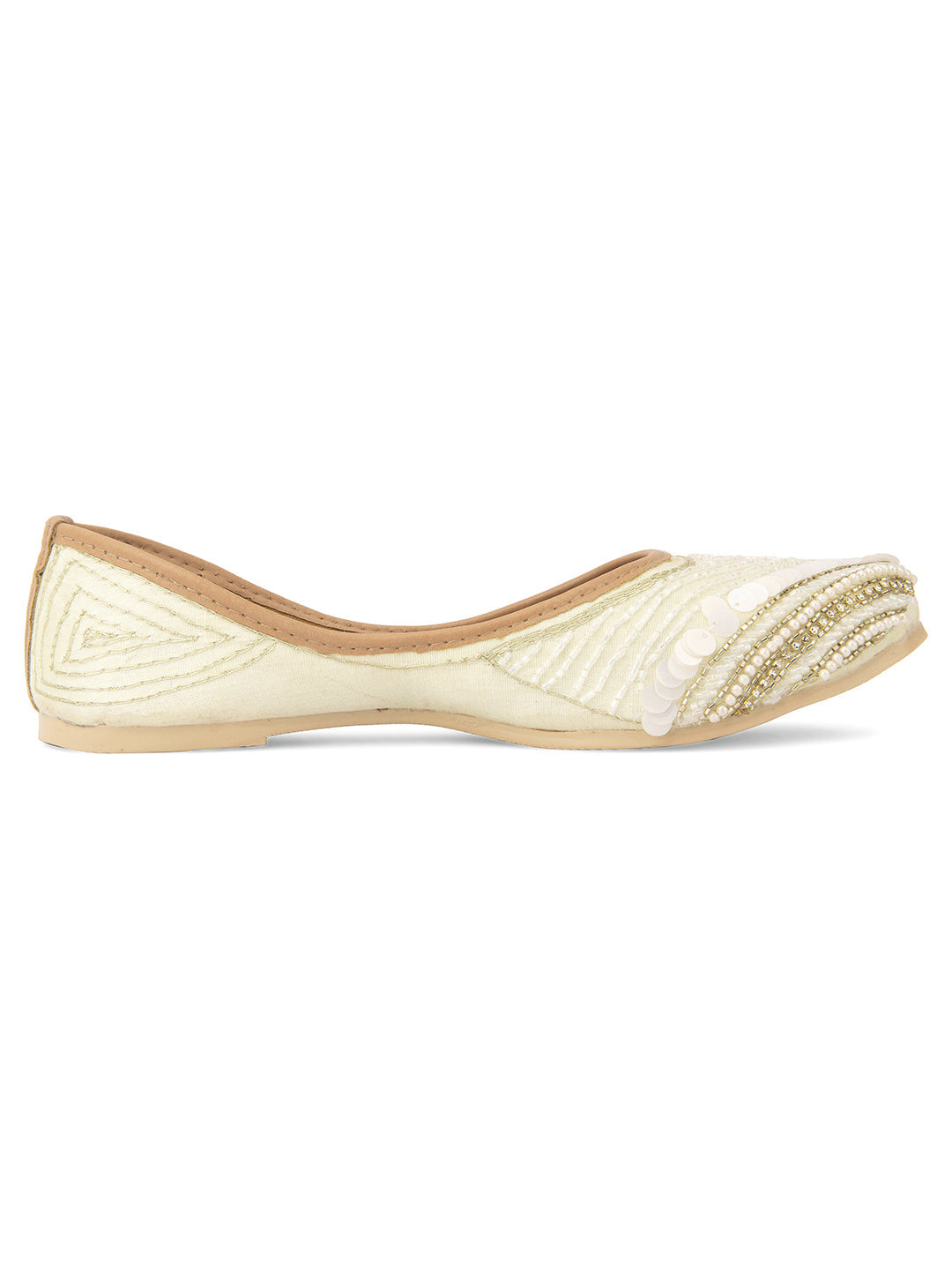 Desi Colour Women Indian Ethnic Footwear-Off White V Pearl | Grocsy