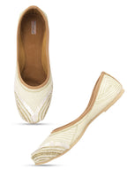 Desi Colour Women Indian Ethnic Footwear-Off White V Pearl | Grocsy
