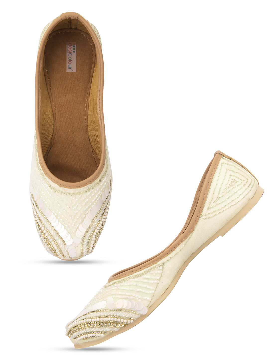 Desi Colour Women Indian Ethnic Footwear-Off White V Pearl | Grocsy