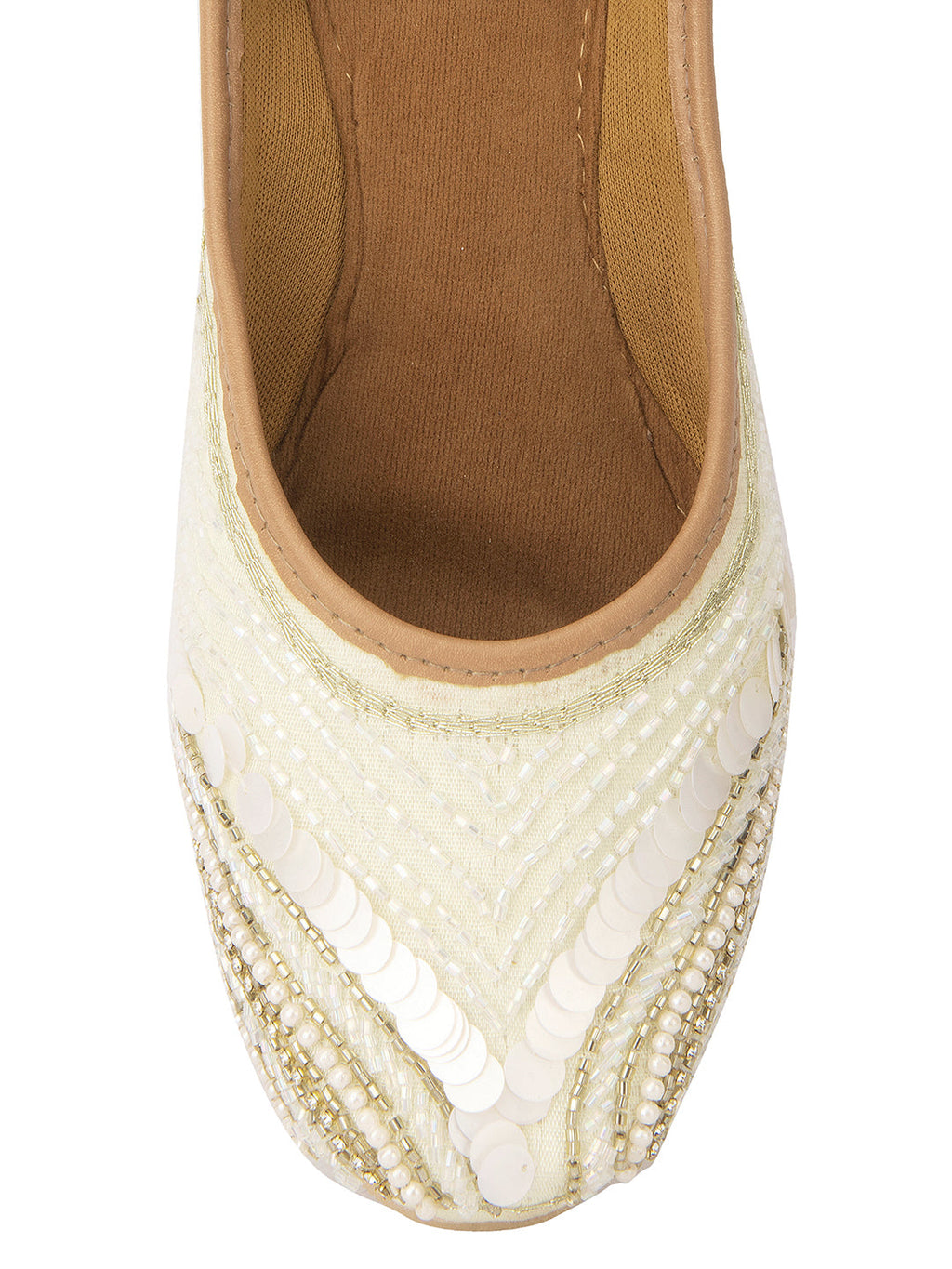 Desi Colour Women Indian Ethnic Footwear-Off White V Pearl | Grocsy