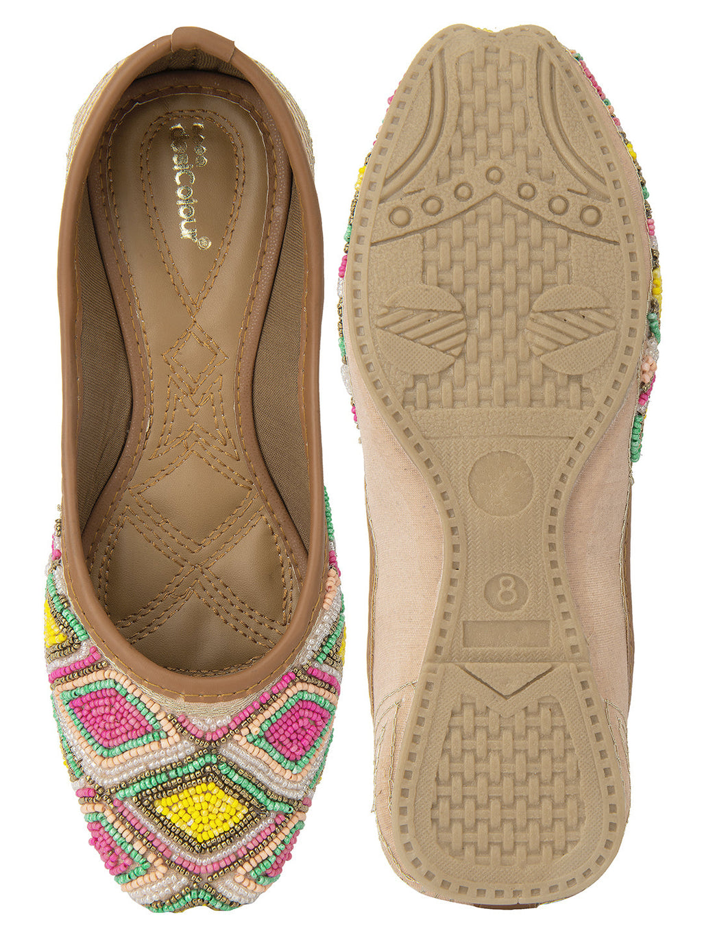 Desi Colour Women Indian Ethnic Footwear-Pink Multi Colour Pearl | Grocsy