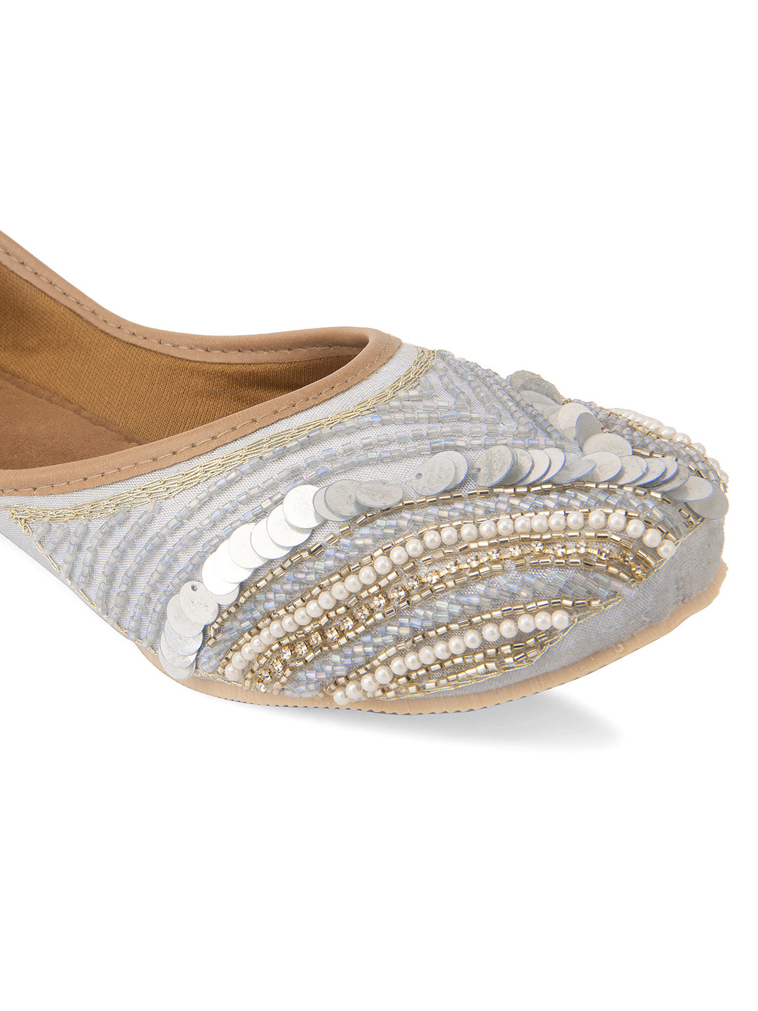 Desi Colour Women Indian Ethnic Footwear-Grey V Pearl | Grocsy