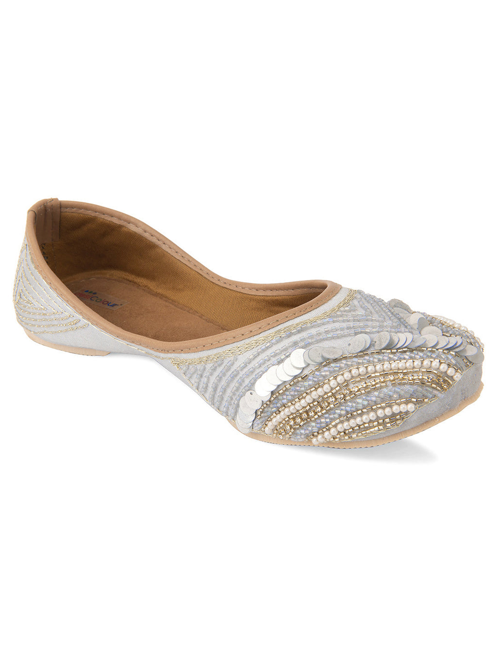 Desi Colour Women Indian Ethnic Footwear-Grey V Pearl | Grocsy