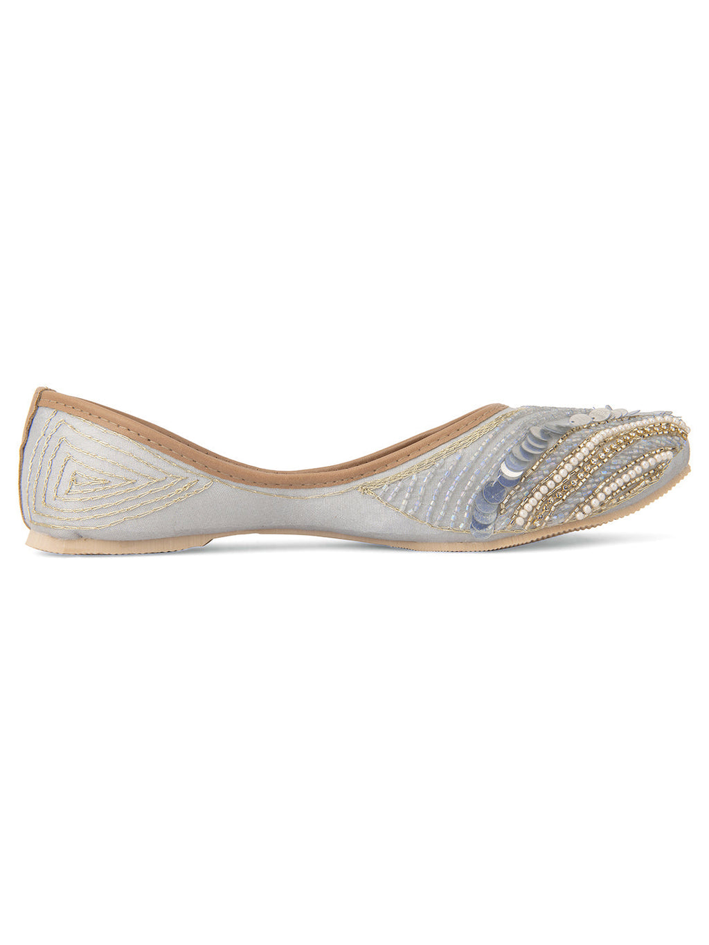 Desi Colour Women Indian Ethnic Footwear-Grey V Pearl | Grocsy