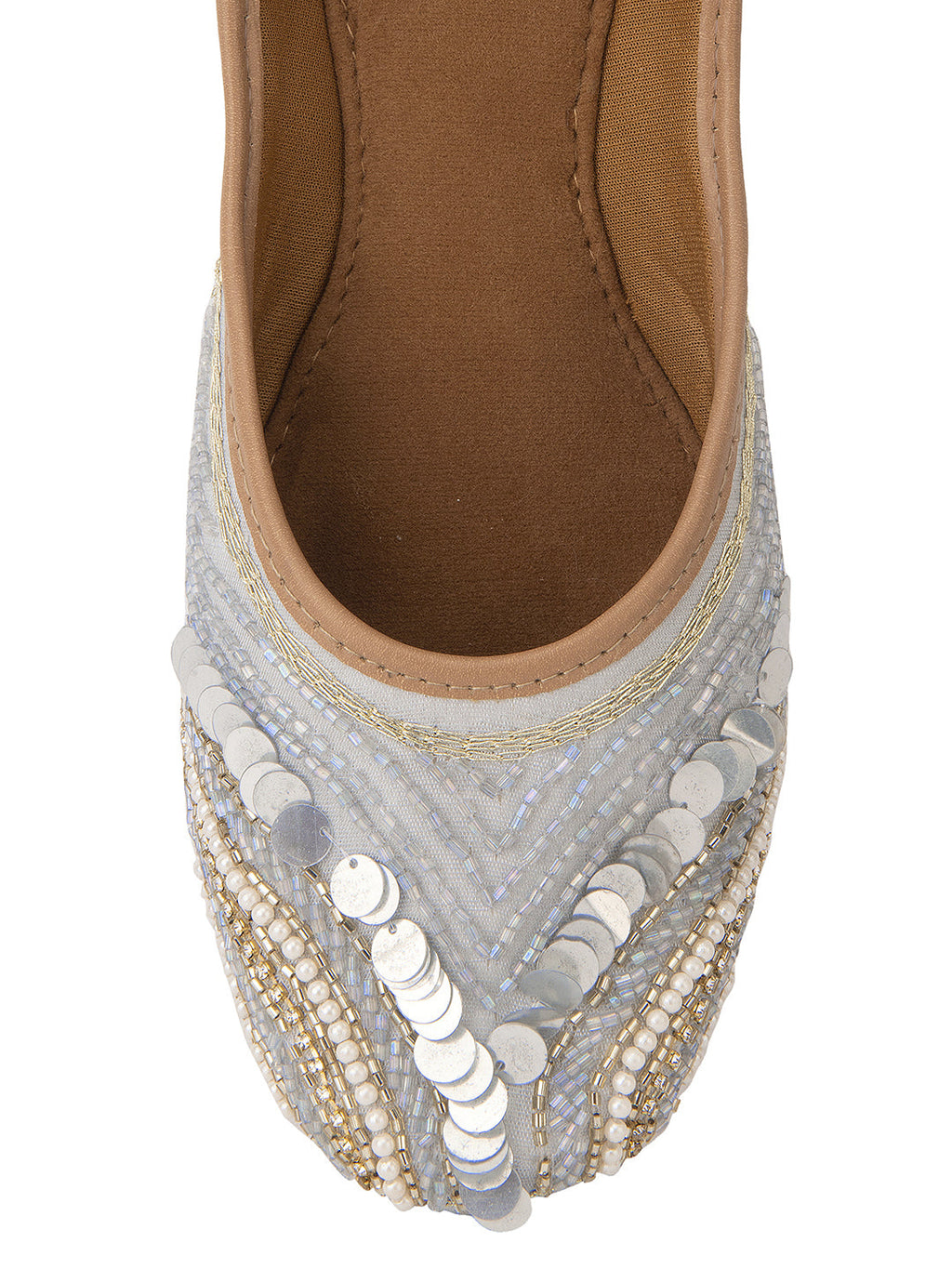 Desi Colour Women Indian Ethnic Footwear-Grey V Pearl | Grocsy