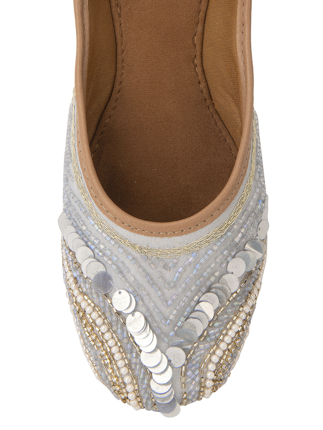 Desi Colour Women Indian Ethnic Footwear-Grey V Pearl | Grocsy
