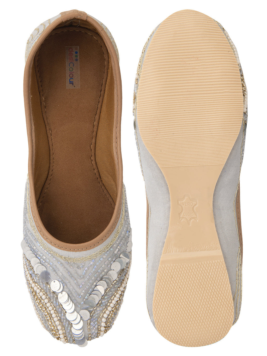 Desi Colour Women Indian Ethnic Footwear-Grey V Pearl | Grocsy