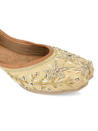 Desi Colour Women Indian Ethnic Footwear-Gold Dabka Flower | Grocsy