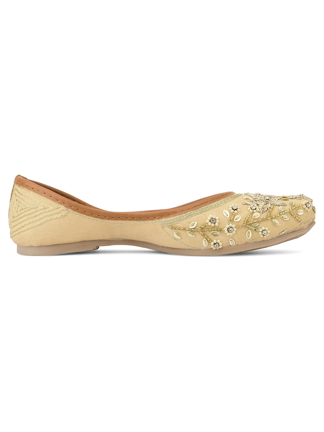 Desi Colour Women Indian Ethnic Footwear-Gold Dabka Flower | Grocsy
