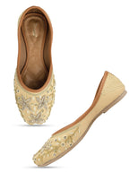 Desi Colour Women Indian Ethnic Footwear-Gold Dabka Flower | Grocsy