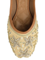 Desi Colour Women Indian Ethnic Footwear-Gold Dabka Flower | Grocsy