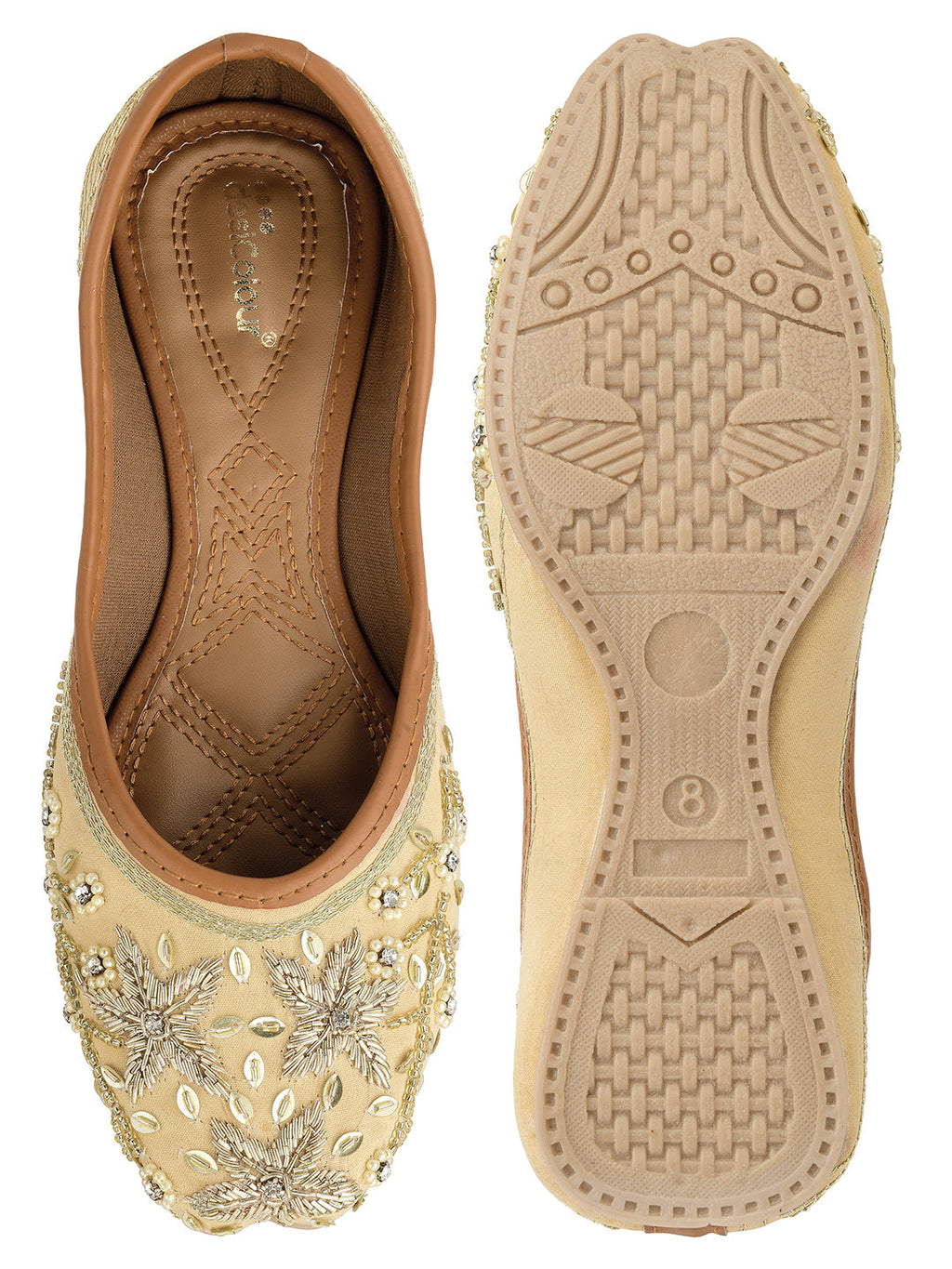 Desi Colour Women Indian Ethnic Footwear-Gold Dabka Flower | Grocsy