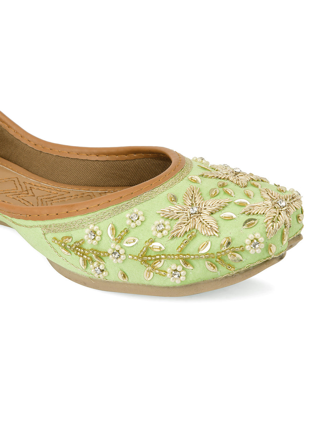 Desi Colour Women Indian Ethnic Footwear-Sea Green Dabka Flower | Grocsy