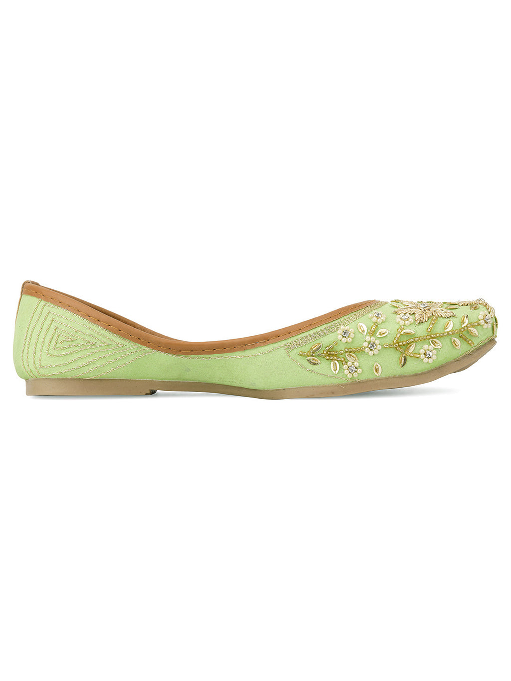 Desi Colour Women Indian Ethnic Footwear-Sea Green Dabka Flower | Grocsy