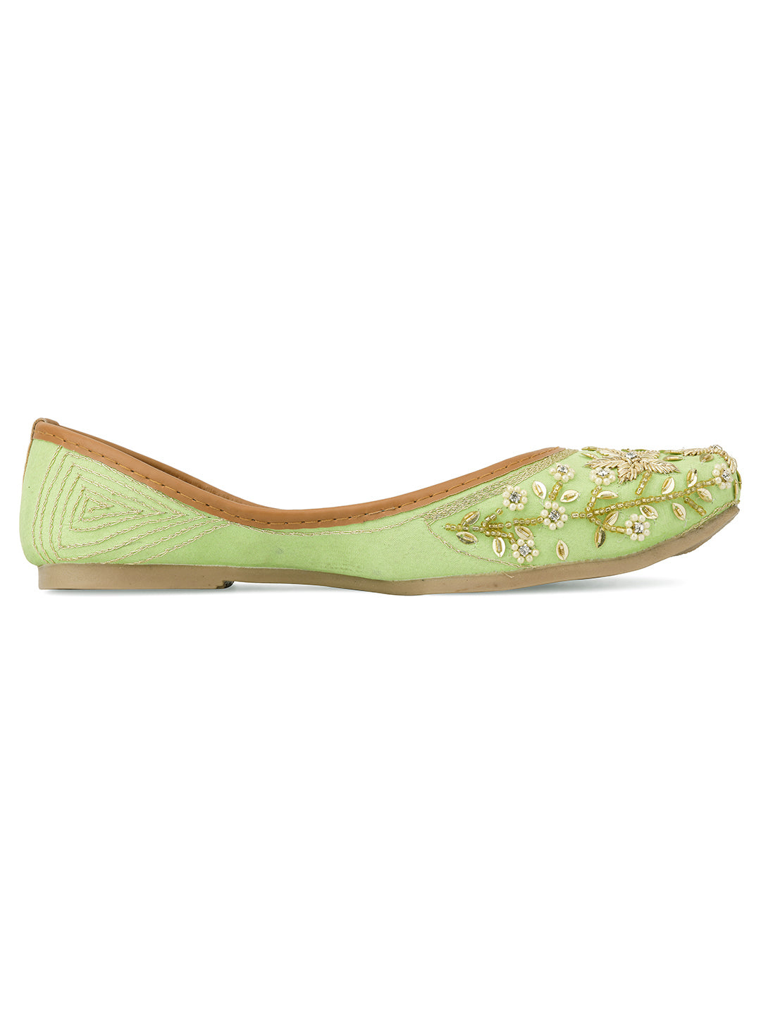Desi Colour Women Indian Ethnic Footwear-Sea Green Dabka Flower | Grocsy