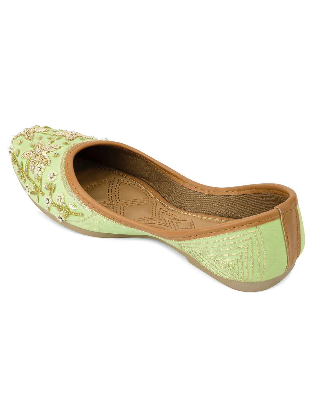 Desi Colour Women Indian Ethnic Footwear-Sea Green Dabka Flower | Grocsy