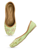 Desi Colour Women Indian Ethnic Footwear-Sea Green Dabka Flower | Grocsy