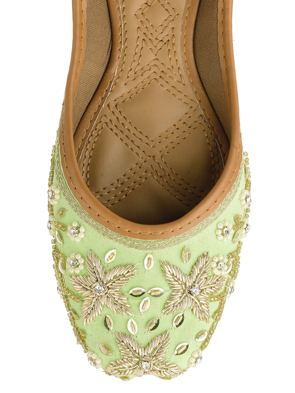 Desi Colour Women Indian Ethnic Footwear-Sea Green Dabka Flower | Grocsy