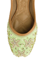 Desi Colour Women Indian Ethnic Footwear-Sea Green Dabka Flower | Grocsy