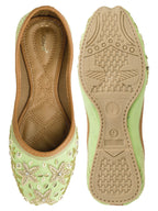 Desi Colour Women Indian Ethnic Footwear-Sea Green Dabka Flower | Grocsy