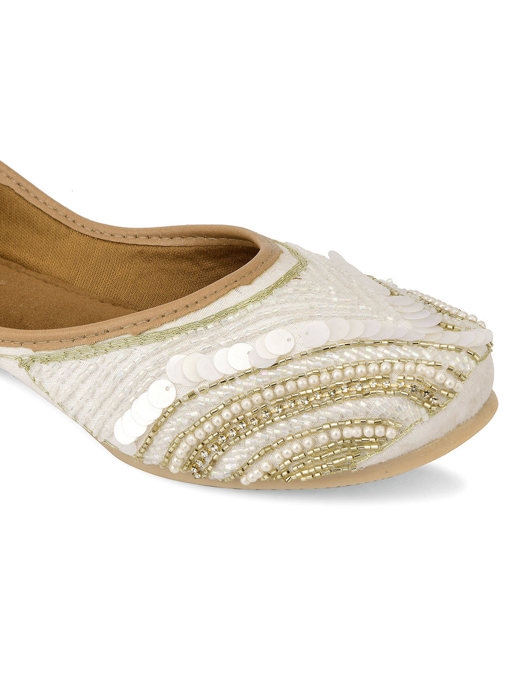 Desi Colour Women Indian Ethnic Footwear-White V Pearl | Grocsy