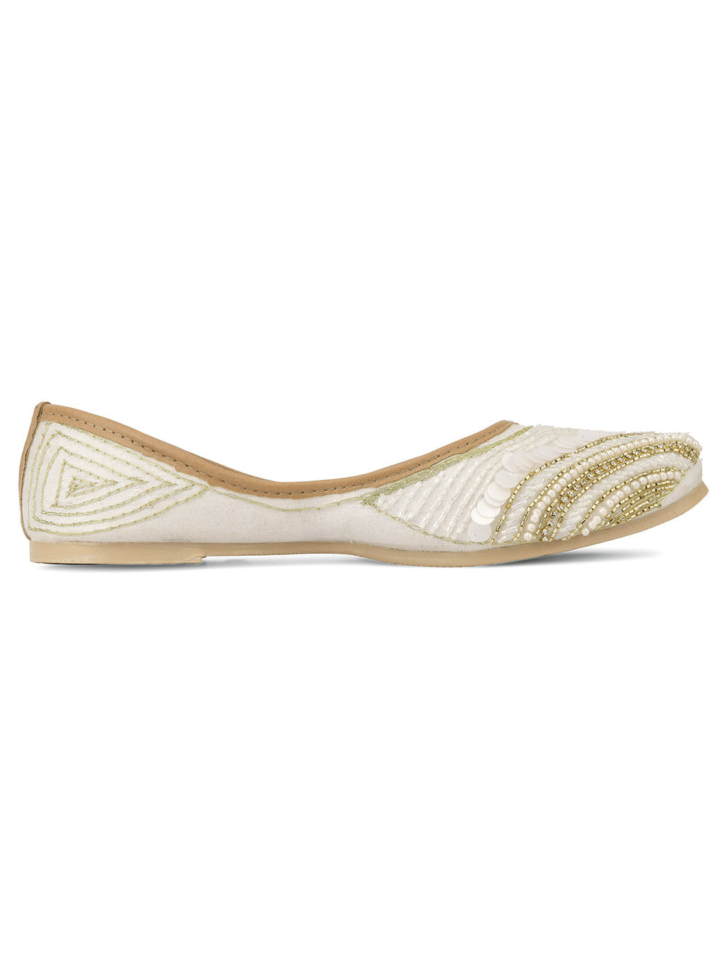 Desi Colour Women Indian Ethnic Footwear-White V Pearl | Grocsy