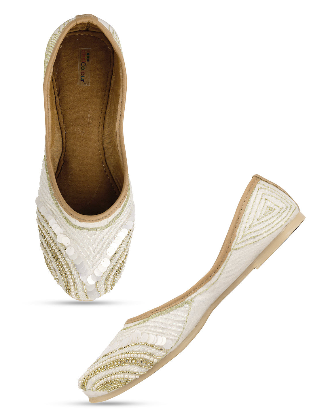 Desi Colour Women Indian Ethnic Footwear-White V Pearl | Grocsy