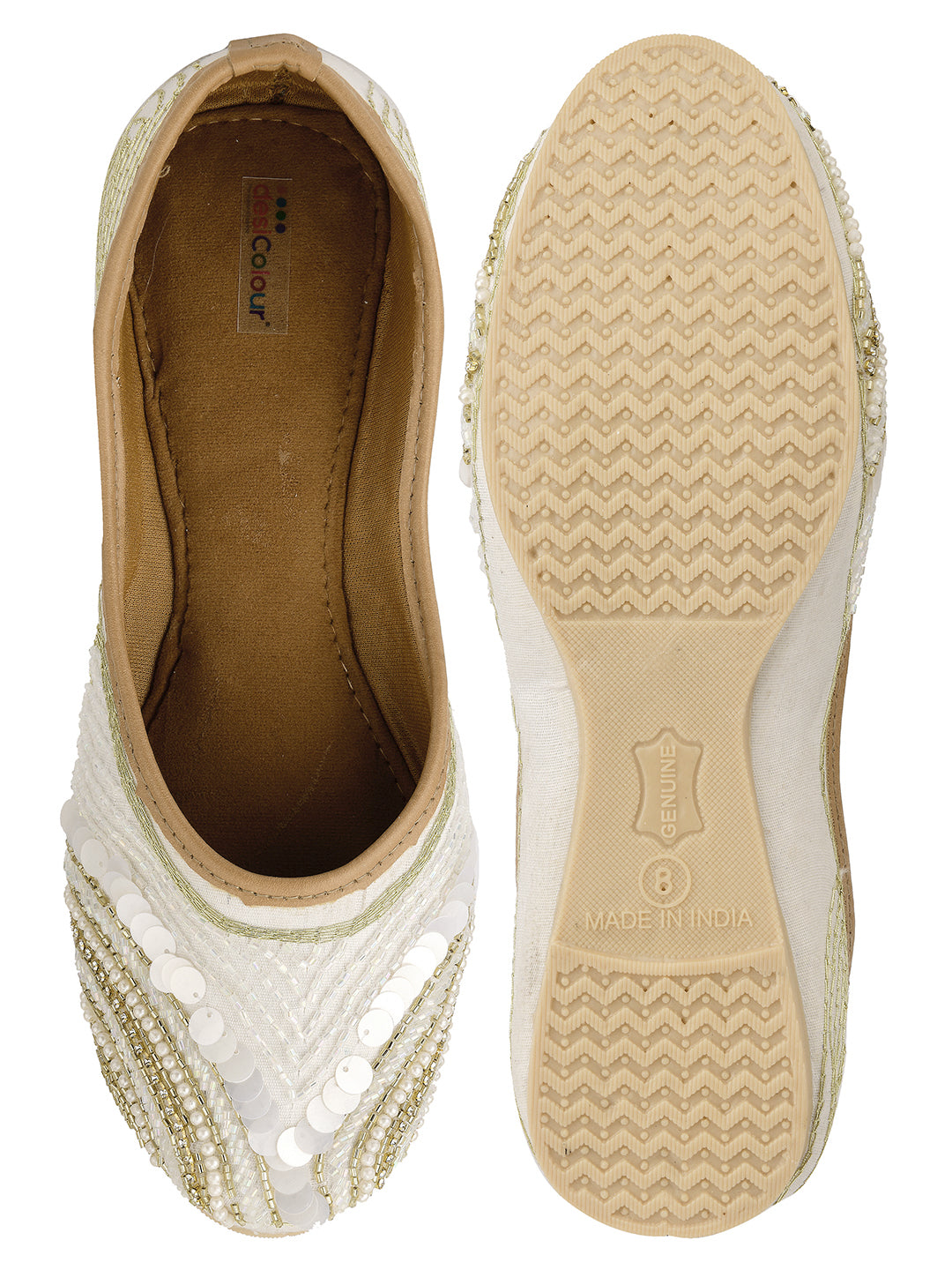 Desi Colour Women Indian Ethnic Footwear-White V Pearl | Grocsy