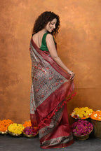 Very Much Indian Designed By VMI - Handloom Pure Tussar Silk Saree With Beautiful Madhubani Print - Red | Grocsy