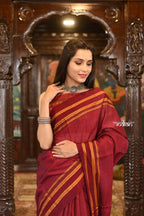 Very Much Indian Handloom Cotton Viscose Ilkal Saree With Pure Resham Pallu - Bright Maroon With Red Border | Grocsy