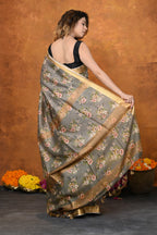 Very Much Indian Designed By VMI - Handloom Moonga Tussar Silk Saree With Digital Floral Print | Grocsy