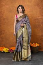 Very Much Indian Designed By VMI - Handloom Pure Organic Natural Linen Saree - HandBlock Printed | Grocsy