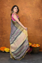Very Much Indian Designed By VMI - Handloom Pure Organic Natural Linen Saree - HandBlock Printed | Grocsy