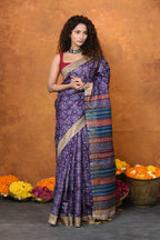 Very Much Indian Designed By VMI - Handloom Pure Organic Natural Linen Saree - HandBlock Printed | Grocsy