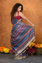Very Much Indian Designed By VMI - Handloom Pure Organic Natural Linen Saree - HandBlock Printed | Grocsy
