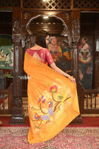 Very Much Indian Authentic Handloom Pure Cotton Paithani with Traditional Peacock Pallu - Turmeric Yellow | Grocsy