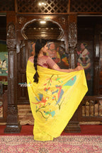 Very Much Indian Authentic Handloom Pure Cotton Paithani with Traditional Peacock Pallu - Lime Yellow | Grocsy