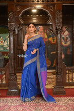 Very Much Indian Authentic Handloom Pure Cotton Paithani with Handcrafted Swan Pallu - Marine Blue | Grocsy