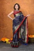 Very Much Indian Designed By VMI - Handloom Pure Organic Natural Linen Saree - HandBlock Printed | Grocsy