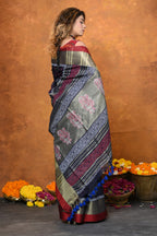 Very Much Indian Designed By VMI - Handloom Pure Organic Natural Linen Saree - HandBlock Printed | Grocsy