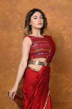Very Much Indian Handloom Cotton Silk Saree With Sleek Golden Border - Red | Grocsy