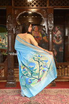 Very Much Indian Authentic Handloom Pure Cotton Paithani with Handcrafted Peacock Pallu - Sky Blue | Grocsy