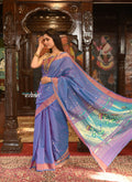 Very Much Indian Authentic Handloom Pure Cotton Paithani with Handcrafted Lotus Pallu - Dual Tone Purple and Pink | Grocsy