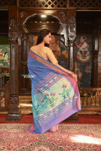 Very Much Indian Authentic Handloom Pure Cotton Paithani with Handcrafted Lotus Pallu - Dual Tone Purple and Pink | Grocsy