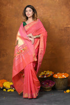 Very Much Indian EXCLUSIVE! Handloom Pure Cotton Paithani With Asawali Pallu - Pink Peach | Grocsy