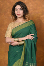 Very Much Indian EXCLUSIVE! Handloom Pure Cotton Paithani With Asawali Pallu - Dark Green | Grocsy