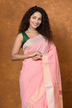 Very Much Indian EXCLUSIVE! Handloom Pure Cotton Paithani With Peacock Pallu - Fresh Peach | Grocsy